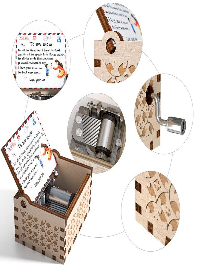 Ucuber Wood Music Box for Mom from Son, Mini Cute Box Printed Pattern Best Gift for Mother's Day You are My Sunshine Â… (pattern-son1mom), Brown - Image 3